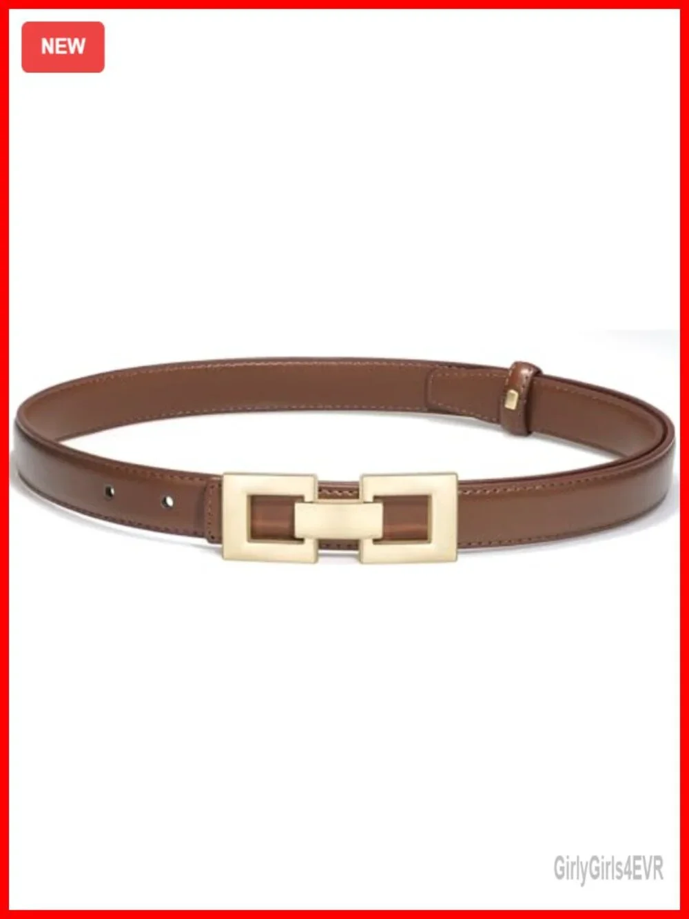 Slim PU Leather Skinny Belt with Gold Buckle, Adjustable